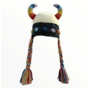 HAT-VIKING W/ BRAIDS-RAINBOW