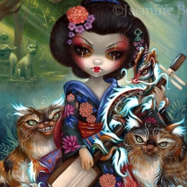 Kirin and Bakeneko square detail by Jasmine Becket Griffith