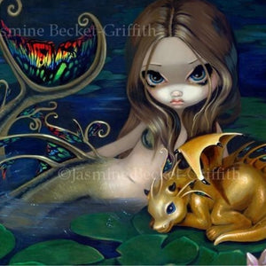 Mermaid with a Golden Dragon square detail by Jasmine Becket Griffith