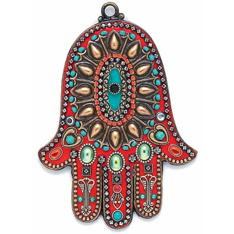 WALL HAMSA - Orange with Turquoise & Carnelian Sun Motif - PoP x HoyPoloi Gallery