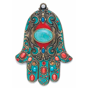 WALL HAMSA - Turquoise & Coral - PoP x HoyPoloi Gallery