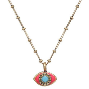 NECKLACE-EVIL EYE-Mini Pink & Turquoise - PoP x HoyPoloi Gallery