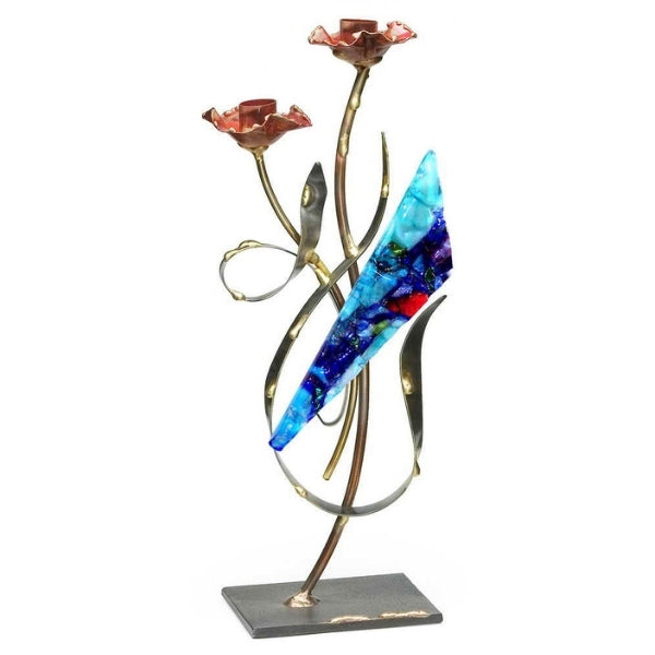 SABBATH CANDLESTICK - Sculptural with Fused Glass Triangle - PoP x HoyPoloi Gallery
